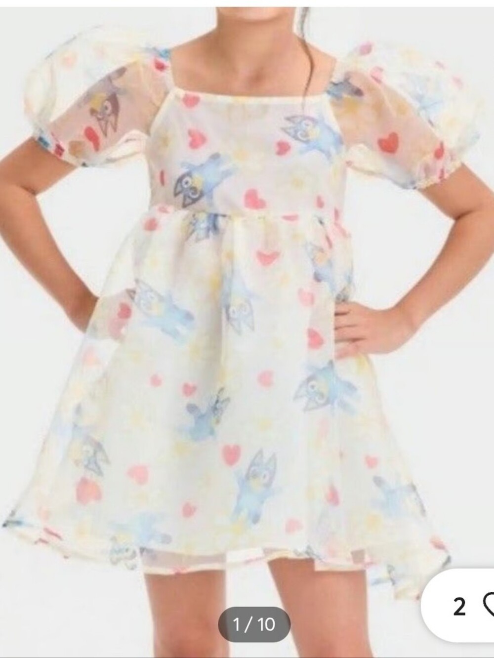 Sheer Puff-Sleeve Kids Dress - Bluey